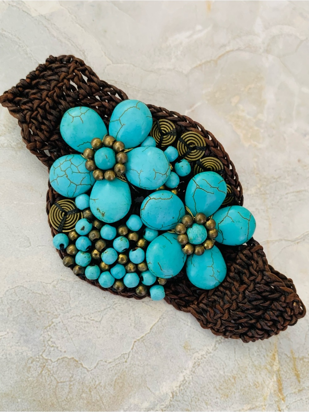Turquoise Floral Beaded Macrame Bracelet